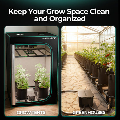 MARS HYDRO Auto Drainage System with Water Pump, 4 Elevated Runoff Trays & 4-Pack 5 Gallon Grow Bags, Plant Drainage Saucers for Indoor Plants Grow Tents