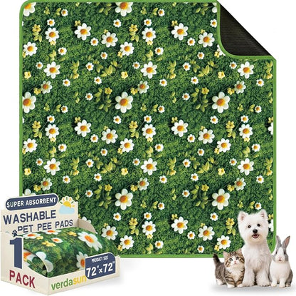 Washable Pee Pads for Dogs, Reusable Puppy Potty Training Pads, Ultra-Absorbent Thick Waterproof Leak-Proof Non-Slip Pads & Mat for Crate, Playpen, Floor, Whelping & Housebreaking , 1 Pack 72"x72"
