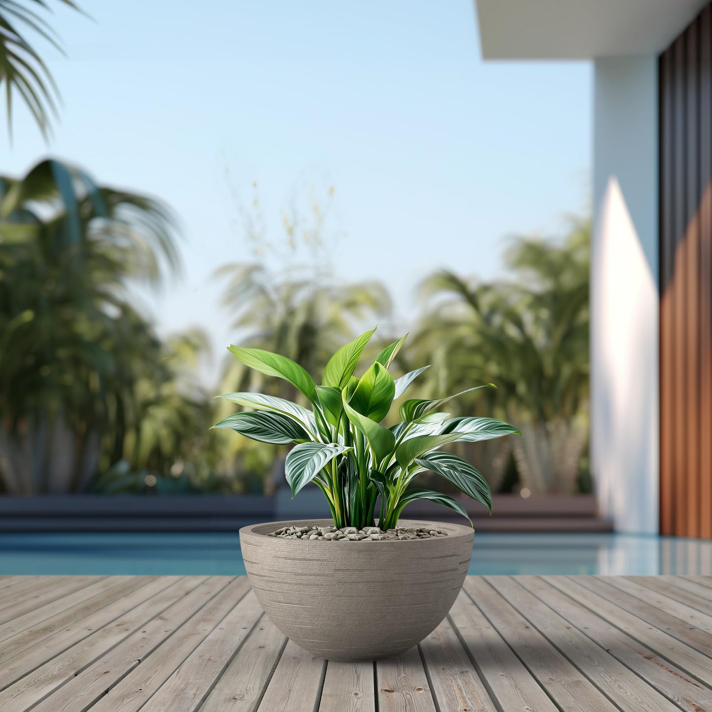 Kante 16.9 Inch Dia Concrete Planter, Round Bowl Design Garden Pot for Indoor Outdoor Plants, Modern Flower Pot with Drainage Hole, Weathered Concrete Finish with Painted Interior