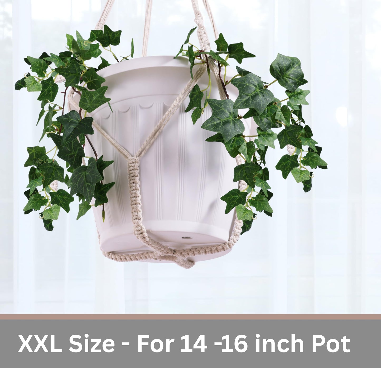Shineloha Giant XXL 55 Inches Macrame Planter Hanger Large for 15 inch Pot + Swag Hook | Extra Large Hanging Planter for Indoor Plants | No Pot/Plant Included (XXL)