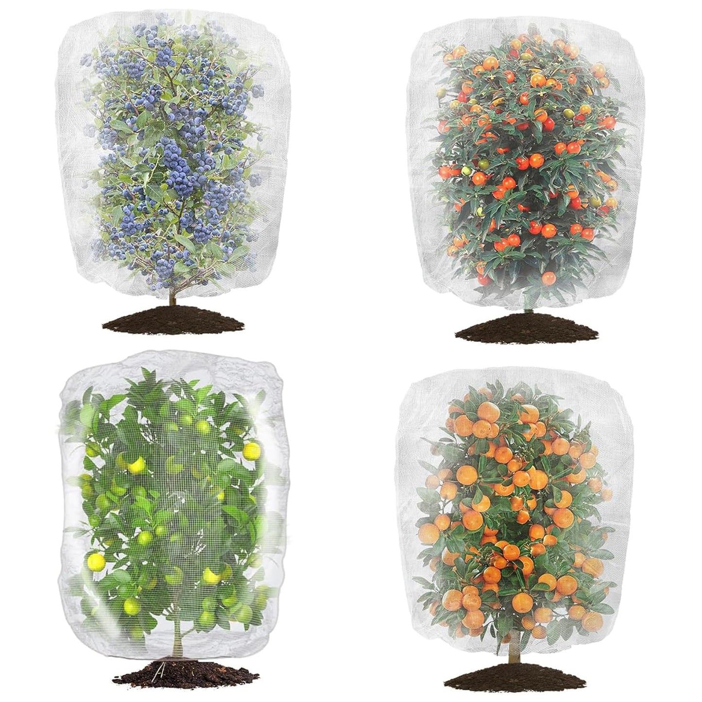 4 Pack Garden Neting Plant Insect Bird Barrier Mesh with Drawstring 3.5Ftx2.3Ft Mesh Plant Covers Freeze Protection Tomato Barrier Bag for Garden Flower Blueberry Vegetables Fruits Bird Eating