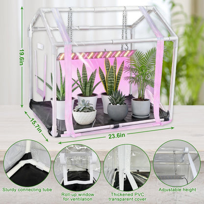 Mini Greenhouse with Grow Light for Indoor, PVC Planting Tent with Waterproof Mat & Zipper Door,15W Full-Spectrum LED Plant Grow Light and Timer for Seed Starter Tray for Indoor and Outdoor Plants
