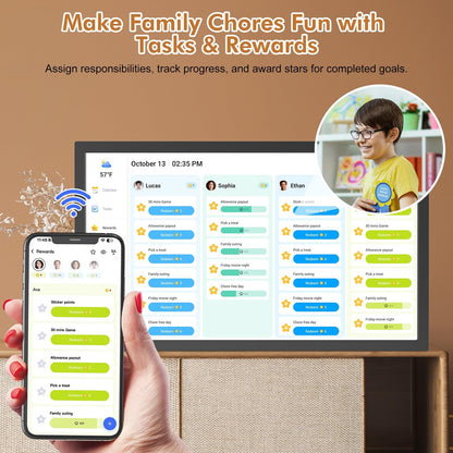 27-inch Wall Planner Digital Calendar-Chore-Chart - Full HD Interactive Touchscreen, Electronic Calendar, Task Rewards System, No Subscription, Sync Online Cal Via App, Wall Mountable, Gift for Dad