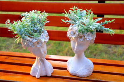 ARTRHYT Face Planter Pots Head Planter, Cute Resin Succulent Planters, Unique Face Flower Head Planter for Indoor Outdoor Plants with Drainage Hole Gift for Female Plants Lovers