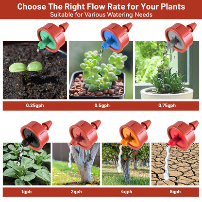 50 PCS 1 GPH Pressure Compensating Drip Irrigation Spot Watering Dripper, Standard Flow Drip Irrigation Emitters Heads for Vegetables Flowers Irrigation Drippers Parts for Outdoor Garden Beds Balcony