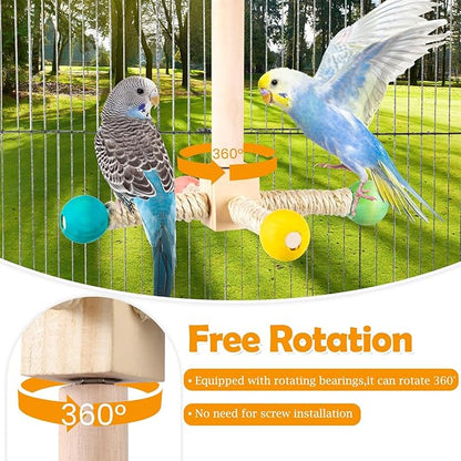 FrgKbTm Rotating Bird Perches Toy, Interactive Spinning Parrot Parakeet Toys, Wooden Exercise Stand Bird Cage Accessories for Budgies,Cockatiels,Small Birds