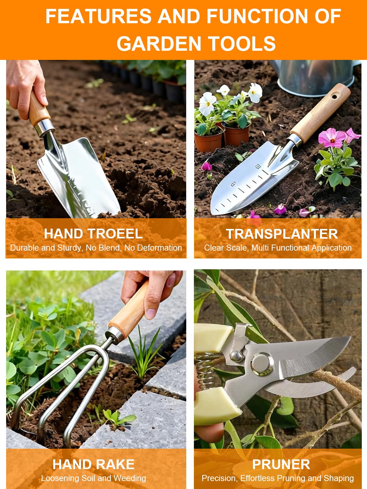 Garden Tools Set – 11-PCs Heavy Duty Gardening Kit, Stainless Steel Tools with Wooden Handles, Canvas Tote Bag, Gloves & Watering Can – Gardening Tools Gift for Women, Beginners, Patio & Backyard Use