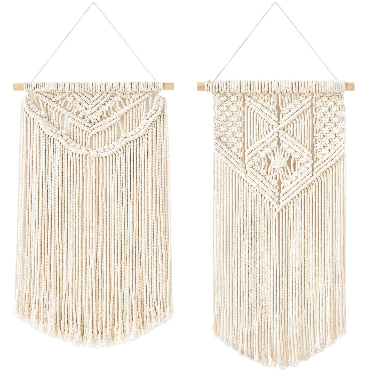Mkono 2 Pcs Macrame Wall Hanging Boho Wall Art Decor Woven Chic Bohemian Room Decor for Bedroom Nursery Living Room Dorm Apartment, Medium Size 22" L x 13" W and 24" L x 13" W
