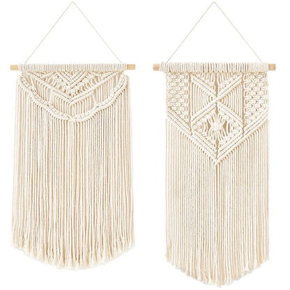 Mkono 2 Pcs Macrame Wall Hanging Boho Wall Art Decor Woven Chic Bohemian Room Decor for Bedroom Nursery Living Room Dorm Apartment, Medium Size 22" L x 13" W and 24" L x 13" W