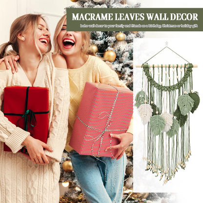 Chihutown Macrame Wall Hanging, Cotton Macrame Wall Decor, Boho Tapestry for Farmhouse, Coffee Shop and Office, Handmade Sage Green Leaf Hanging Tapestry, Living room Decor and Accessories (Green)