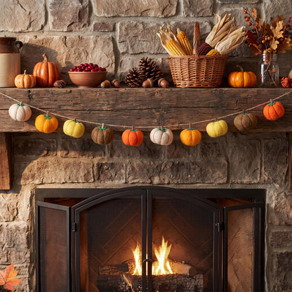 Yinder 8.2 ft Fall Pumpkin Felt Garland Autumn Decoration for Home Hanging Felt Pumpkin Banner Harvest Thanksgiving Garland Halloween Party Decor for Mantel Fireplace Farmhouse