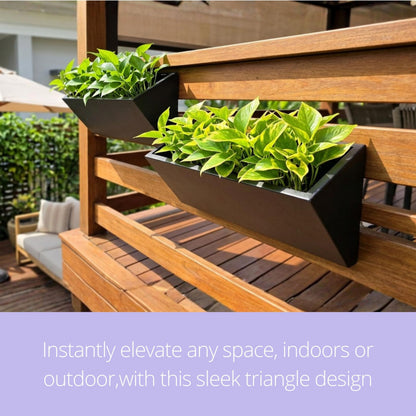 LaLaGreen Wall Planter (24 Inch, 2 Pack) Triangle Black Metal Hanging Flower Pots for Outdoor Plants, Geometric Carbon Steel Wall Mounted Planters for Succulents, Modern Vertical Garden Home Decor