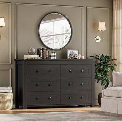 6-Drawer Dresser, Modern Wooden Storage Chest of Drawers, Dresser TV Stand, Wood Drawer Organizer with Metal Handles for Bedroom, Living Room, Hallway