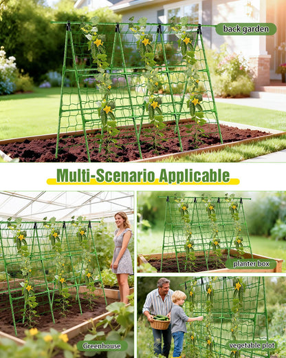 Joyhalo A-Frame Cucumber Trellis for Raised Beds, 47" Hx 57" L Adjustable Size, Garden Trellis for Climbing Plant Outdoors with Climbing Net and Plant Support Clip for Vegetable Vine Pea Bean Tomato