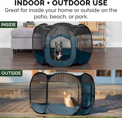 Furhaven Pop Up Playpen Pet Tent Playground - Sailor Blue, Medium