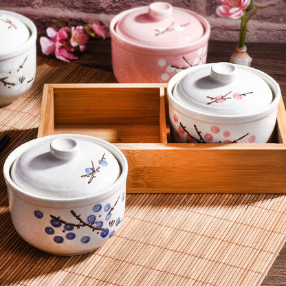 Whitenesser Ceramic Stew Bowl with Lid and Spoon Set of 2, Multi-Use for Stew, Soup, Salt, Sugar and Spice, Kitchen Container
