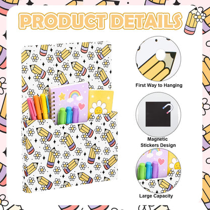 Gilprop 2 Pcs Pencil Flower Magnetic File Folder Holder Pocket File Organizer Classroom Decor Teacher Desk Accessories for Whiteboard Mail Paper Book No Drilling School Desk Door Classroom Essential