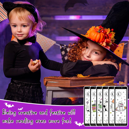 Whaline 60 Pcs Halloween Ghost Bookmark Cute Cartoon Reading Ghost Book Page Markers with Tassels for Book Lovers Student Teacher Home Classroom Supplies, Double-Sided