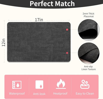 Maxpearl Faux Leather Placemats Set of 4, Waterproof - Wipe Clean - Heat Resistant - Anti Slip Dining Table Place Mats, Suitable for Indoor & Outdoor Use, 17’’×12’’, Black