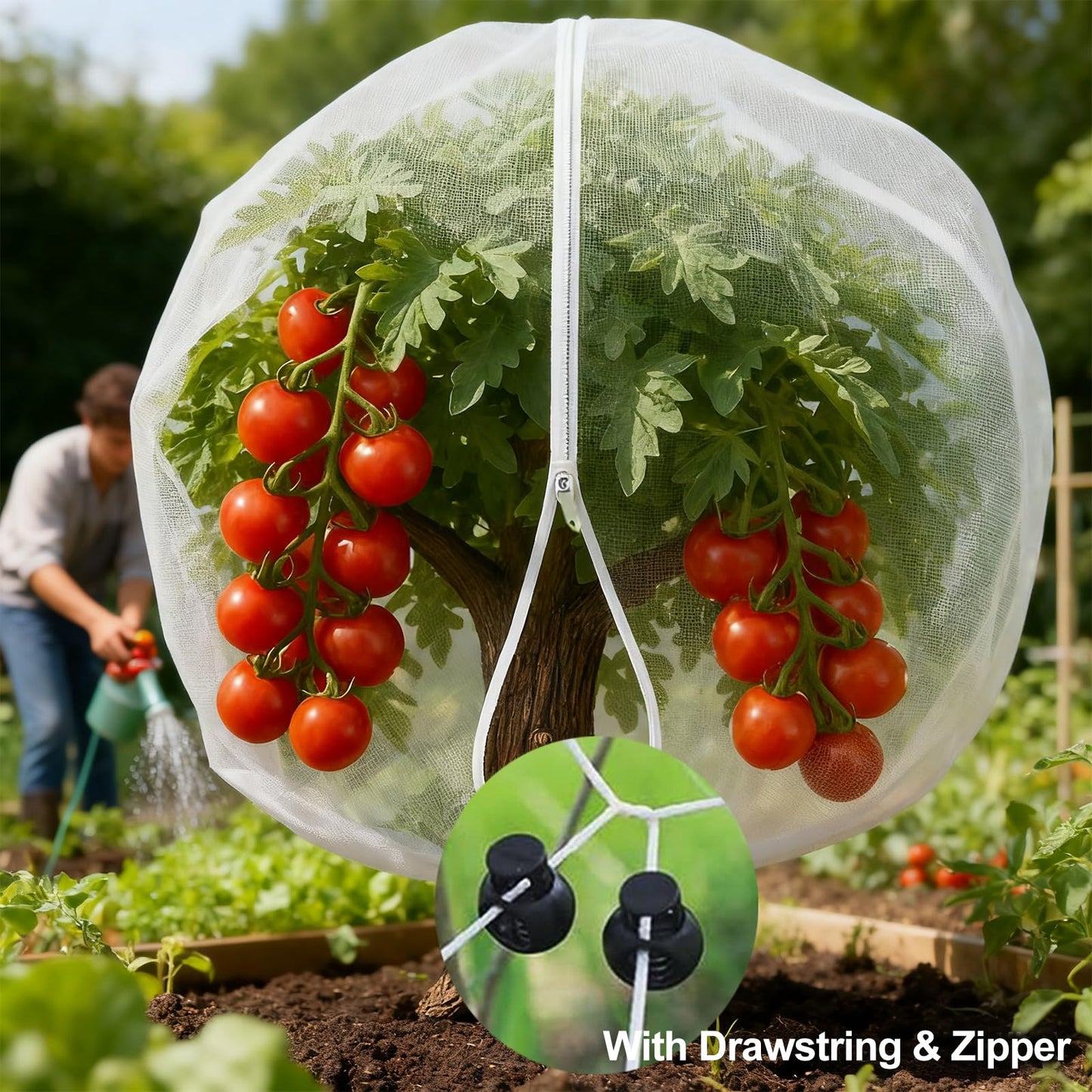 Garden Mesh Netting with Drawstring & Zipper,2PACK Pest Barrier Insect Netting Plant Mesh Cover for Vegetable Flowers Fruits Plants (2.3FTx 3.3FT+3.3FT x 4.9FT)