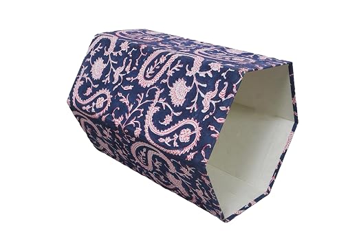 Generic 3.3 Gallon Cotton Hand Block Printed Paper Waste Basket |Small Decorative Trash Can for Housewarming Gifts in Living Room, Bedroom, Bathroom | Eco-Friendly, Plastic-Free (1, BLUE PINK MUKAT)