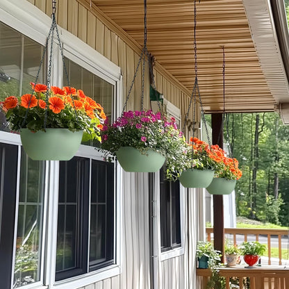 T4U 8 Inch Hanging Planter for Indoor Plants, 2 Pack Small Pots with Drainage Holes, Flower Basket Plant Holder for Home, Green