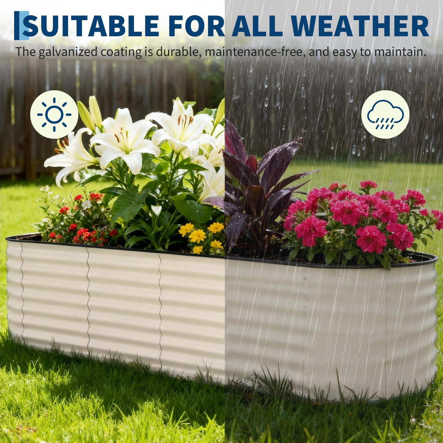 Garvee 2 Pack 8x2x2ft Galvanized Raised Garden Bed Kit, Oval Metal Planter Boxes with Anti-Cut Safety Edges, Rust-Resistant Deep Root Planters for Outdoor Vegetables, Flowers, Herbs, Green