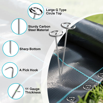 Landscape Fabric Stake, 6-inch Galvanized Round Head Landscape Nail Steel Anti Bending Weed Barrier Stake, Used for Plant Cover, Lawn, Fence, and Ground Garden Stake (50)