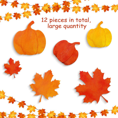 Bencailor 12 Pcs Fall Tiered Tray Decor Wooden Pumpkins Maple Leaf Decor Fall Table Decoration Thanksgiving Centerpiece for Home Desk Office Party Decoration