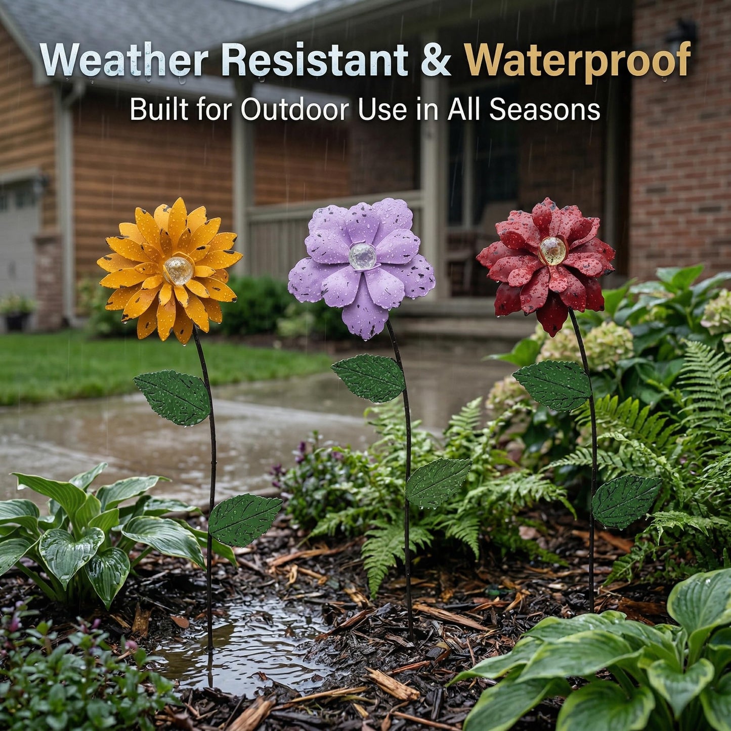 Topadorn 3 Pack Glow-in-the-Dark Flower Garden Stakes, Metal Plant Picks with Shaking Heads, Weatherproof Yard Pathway Decor