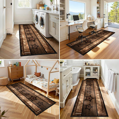 ZLXMN Machine Washable Western Runner Rug,2x6ft,Farmhouse Entrance Runner Rug,Black and Brown Star Hallway Rug Thin Indoor Runner Rugs with Rubber Backing Floor Mat Suitable for Kitchen Bedroom