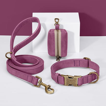 Didog Soft PU Leather Dog Collar, Stylish Quick Released Dog Collars for Small Dogs, Easy Clean Adjustable Pet Collar for Daily Walking, Purple, S Fit 10-15" Neck