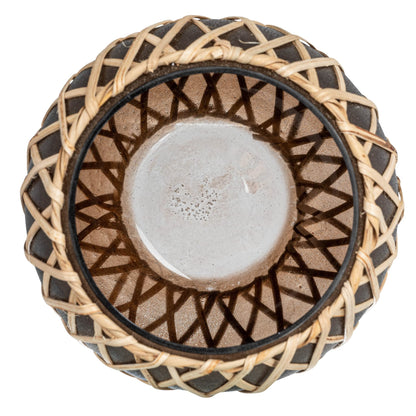 Creative Co-Op Glass Votive Holder with Woven Rattan Sleeve, Brown and Natural