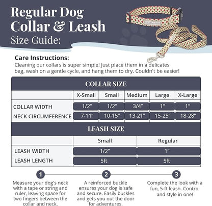 Lucky Love Dog - Easy Click Buckle Dog Collar with Leash Set Combo, Durable & Comfortable for Male & Female Dogs, Pet Collar for Medium Dogs, Secure Fit - Pongo Combo, Medium