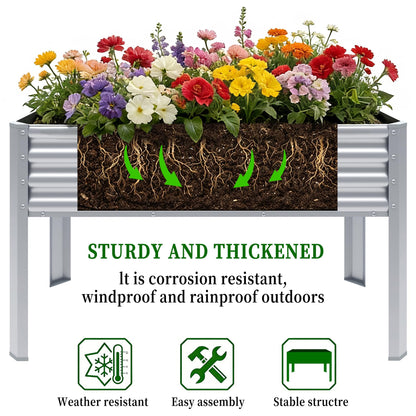 Chuangshuo Guard 2Pcs Galvanized Raised Garden Bed with Legs, 48×24×32in Large Metal Elevated Raised Planter Box with Drainage Holes for Backyard, Patio, Balcony, 400lb Capacity,Sliver