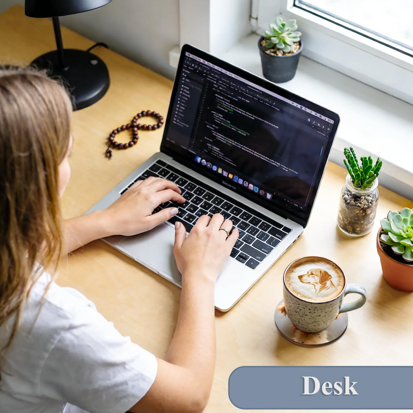 Bar Coaster Set, Drink Coaster for Home Decor, Wood Coffee Coasters 6Pack (Dog)