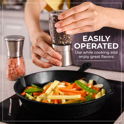 Salt and Pepper Grinder Set – Manual Salt Grinder and Pepper Mill for Black Pepper, Sea Salt – Refillable, Easy-to-Use Salt & Pepper Mill Set