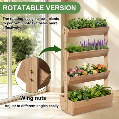 Baotree 4 Tiers Vertical Wooden Raised Garden Bed, Tiered Standing Garden Planters Outdoor, Garden Tower Wooden Planter Box for Planting Herbs Flowers Vegetables Indoor Outdoor Gardening