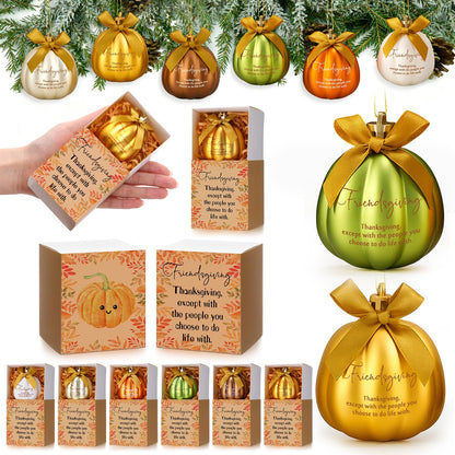 Jenaai 24 Sets Christmas Friendsmas Gifts Bulk Fall Flat Pumpkin Christmas Tree Ornaments Mini Fall Flat Pumpkin Hanging Ornaments with Thank You Box Tree Ball Decorations for Friends Sisters Women