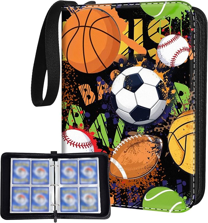 Sports Card Binder Holder 480 Pockets with 60 Removable Sleeves, Portable Sports Trading Cards Binder Album Collector Organizer Protectors with Zipper,Waterproof