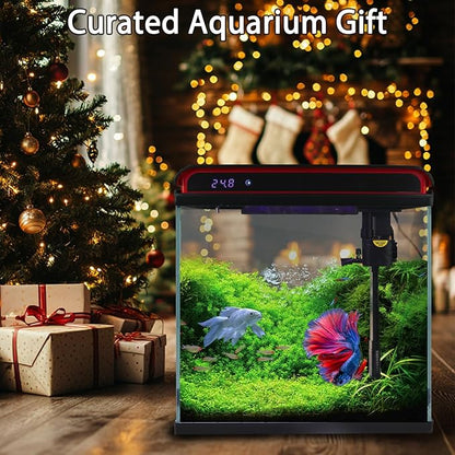 5 Gallon Fish Tank, Glass Aquarium Starter Kits, Self-Cleaning Water Pump & 3-Color Light with Water Temperature Detection for Betta Shrimp Guppy Jellyfish Goldfish Beta, Gift for Room Decor Kid