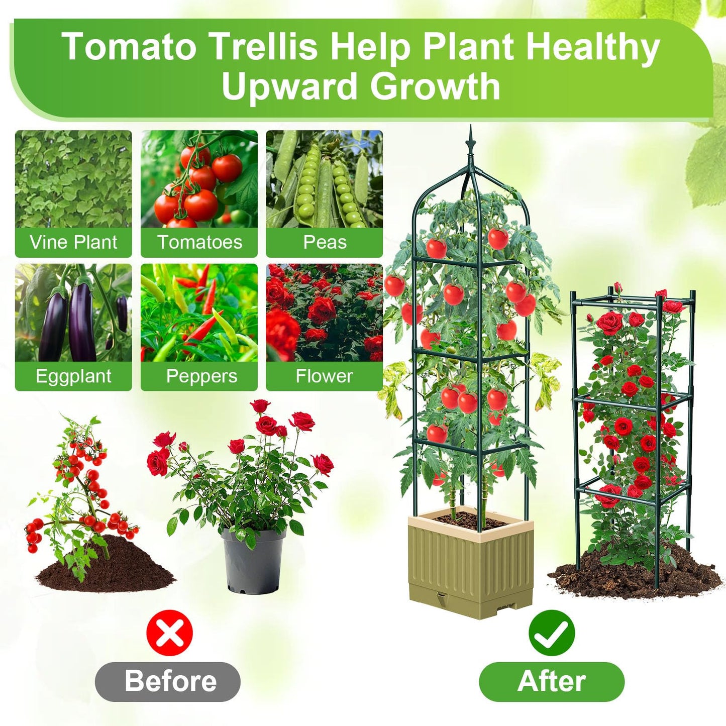 Raised Garden Bed Planter Box with Trellis, 71" Self-Watering Tomato Planter with Trellis for Climbing Vegetable and Plants, Tomato Cage Planters for Indoor Outdoor Patio Greenhouse Gardening (1Pack)