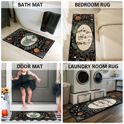 Faptoena Halloween Kitchen Mat Set of 2,Happy Halloween Skeleton Creepy Mats and Rugs Non Skid Washable for Kitchen Home Decor,Halloween Decorations and Accessories (17"x47"+17"x30")