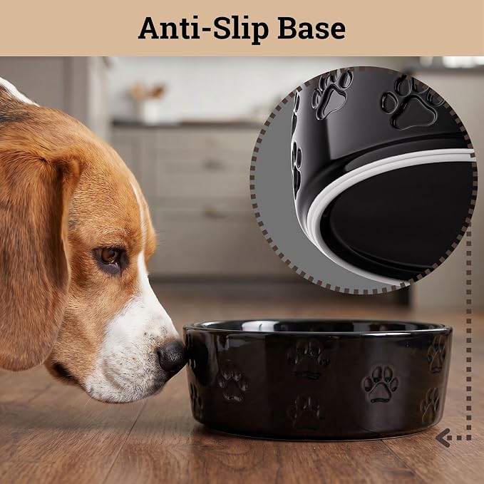 Ceramic Dog Bowl Set of 2 with Anti-Skid Base - 6.5" Wide x 2.5" Tall Ceramic Dog Bowls Medium Sized Dogs - 3.8 Cup Capacity Food and Water Bowls for Dogs - Rubber Bottom Pet Bowl Set of 2 Medium Size