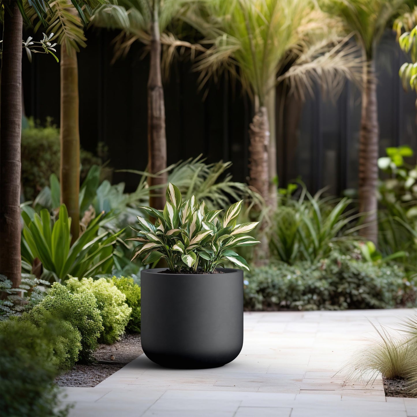 Kante Round Concrete Planter, 17.3 Inch Dia Classic-Style Large Pot with Drainage, Raven Black Finish with Painted Interior, for Indoor & Outdoor Plants, Home, Patio and Garden