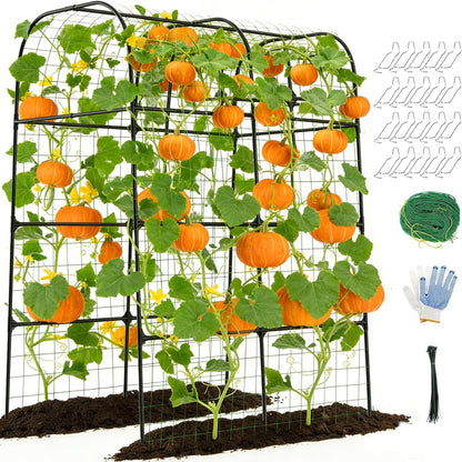 7.3FT Cucumber Trellis for Raised Bed, Garden Arch Trellis with Net, Rustproof Metal Plant Support for Climbing Plants Outdoor, Tomato Zucchini Squash Bean Pea Melon Vine, Rose Flower Garden Arbor