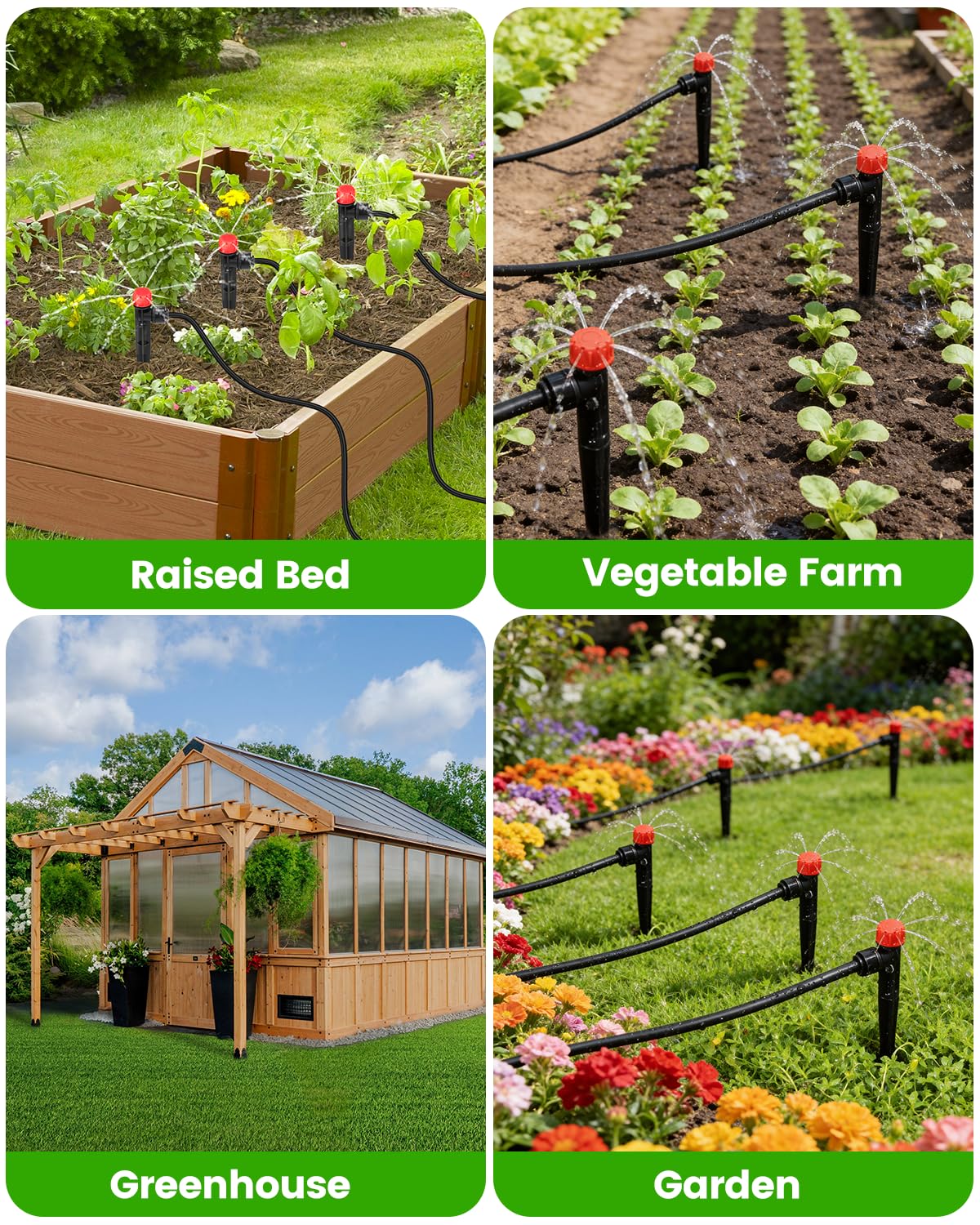 Landtouch 36 Pack Drip Irrigation Parts, Quick Connect 8-Outlet Adjustable 360° Emitters for Garden & Farm Irrigation Systems
