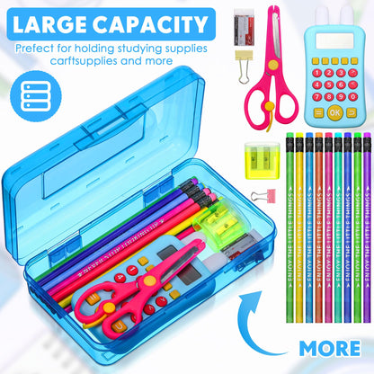 Fainne 24 Pack Pencil Boxes for School Clear Plastic Pencil Case Large Plastic Crayon Box Bulk Stackable Classroom Stationery Organizer School Supplies(Blue, Purple)