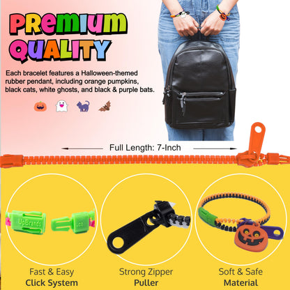 UpBrands 120-Pack Halloween Fidget Zipper Bracelets – Bulk Party Favor Toys for Kids, School Goodie Bags & Giveaways, Pinata Fillers