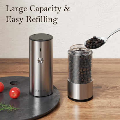 Ultrean Salt and Pepper Grinder Set, Rechargeable Salt and Pepper Shakers, 6 Adjustable Coarseness, LED Light, Kitchen Gadget Cooking Gifts Valentines Day Gifts for Him Her Mom Dad, Stainless Steel